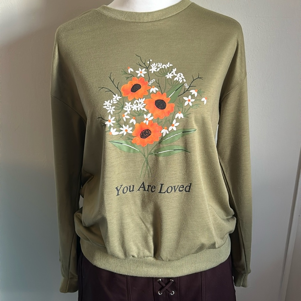 New Romwe Positive Affirmation Graphic Print Lightweight Pullover Sweatshirt